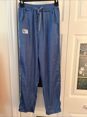 Casual Blue Drawstring Lounge Pants with Patch